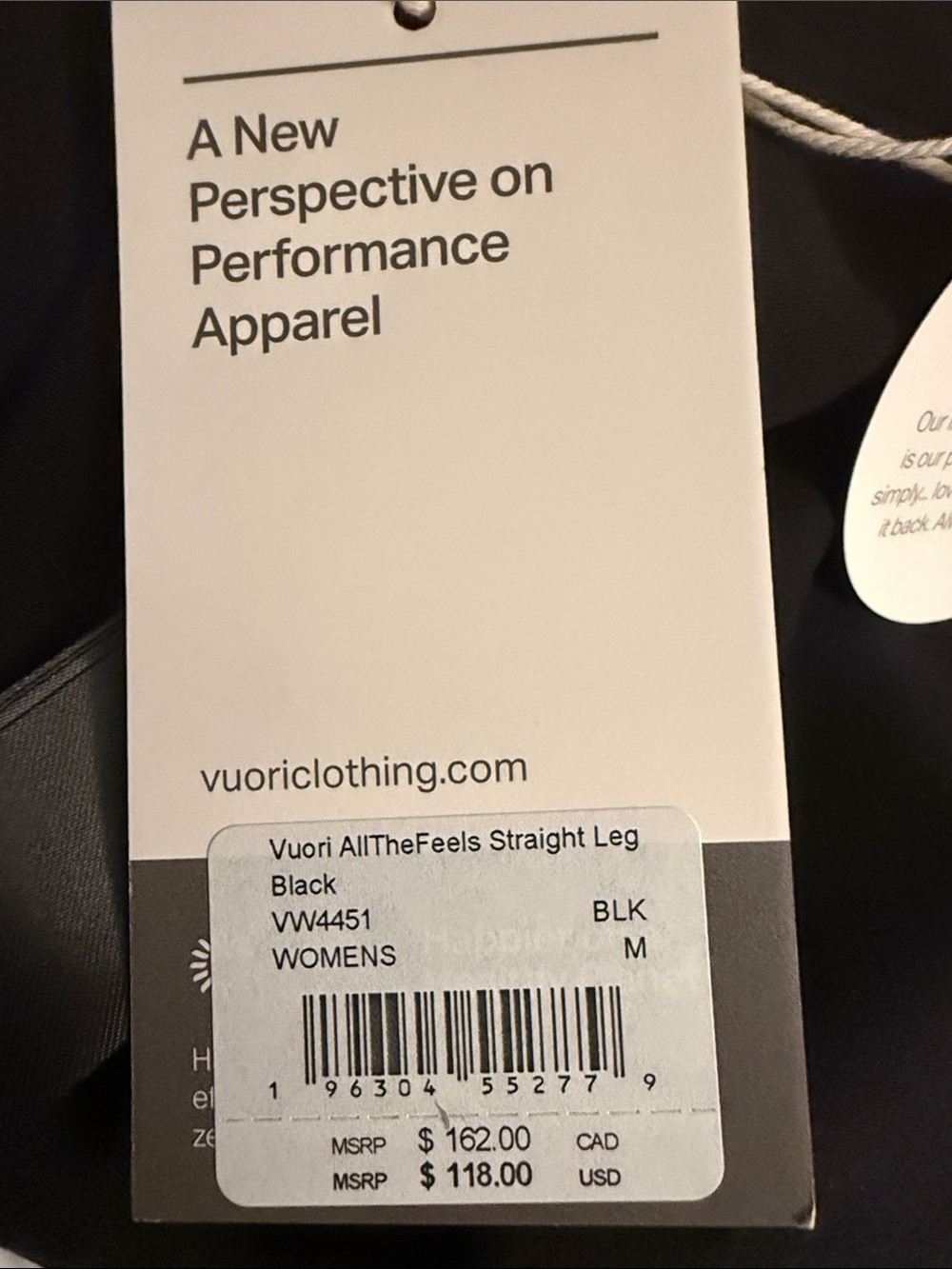 Vuori AllTheFeels straight leg. Black size medium. - Picture 3 of 3